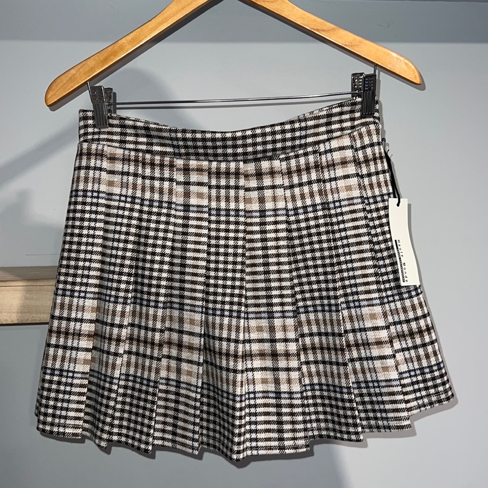 Pleated checkered plaid high rise skirt NWT‎